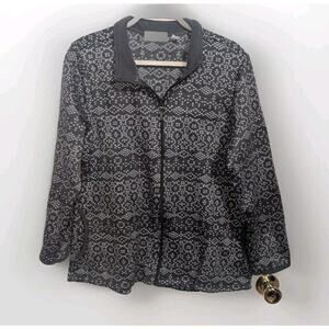 Stan Herman Full Zip Sweater Jacket Charcoal Grey White Knit Pattern Size Large‎